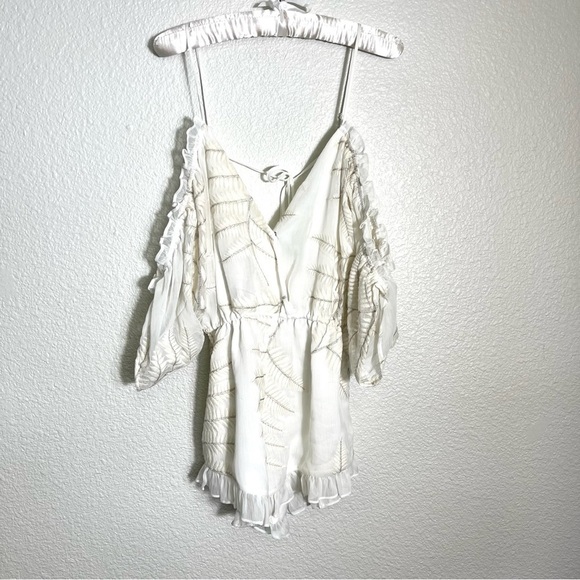 Lovers + Friends Malia Romper White with Silver Embroidery Size XS Romantic - Picture 4 of 13